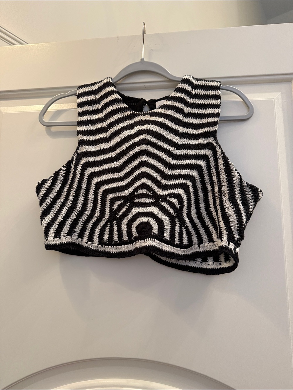 Black & White Striped Knit Crop Top and Skirt